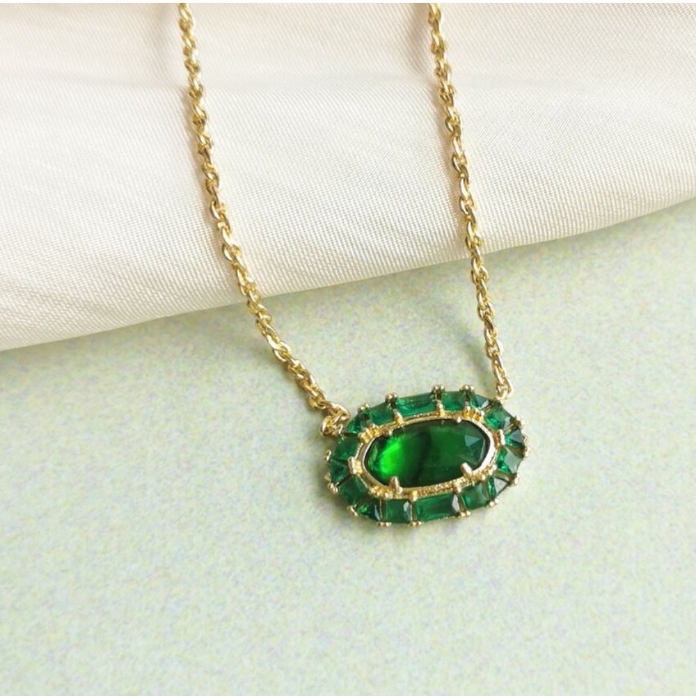 Kendra Scott Gold Necklace with Emerald Green Crystal Frame